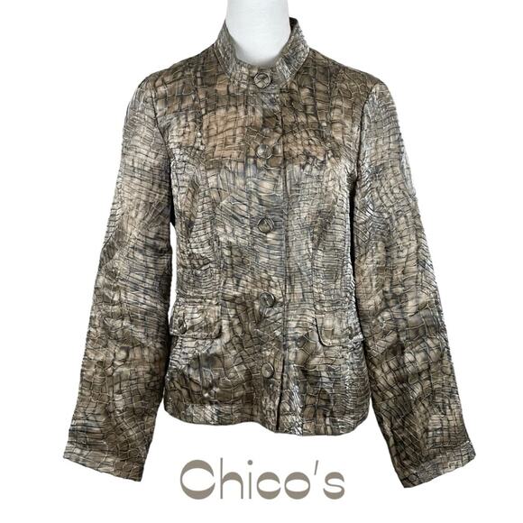 Chico’s Iridescent Brown Tan Animal Print Party Event Jacket NWOT Size 8 - Picture 1 of 13